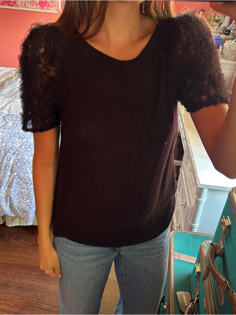 Black Lace Sleeve Women's Top